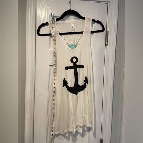 Rachel Kate Size S Cream Aqua Blue Racerback Flowy A Line Tank Top Anchor Print - Picture 10 of 10